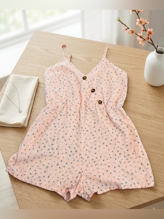 Guess Pants - Guess Pink Floral Spaghetti Strap Romper